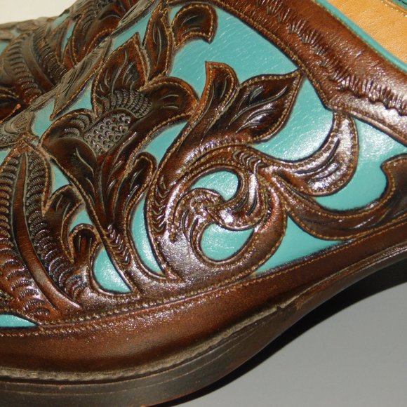 Don Quixote Tooled Leather Western Slip On Boots Mules Made In Mexico Size 8.5 - Picture 3 of 12